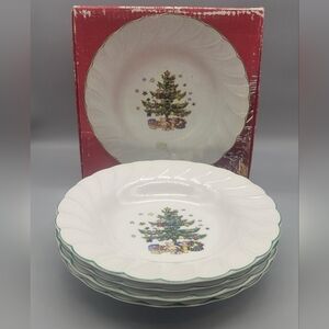 Nikko Happy Holidays Rim Soup Bowls Vintage Christmas Tree China